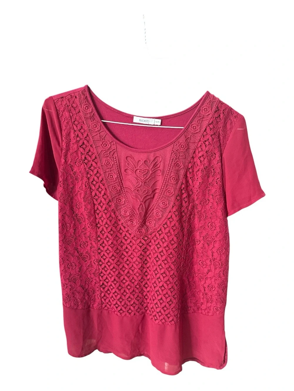 Ricki's Raspberry Lace Front Short Sleeve Top - Picture 4 of 7